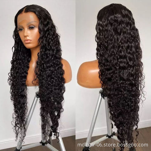 Factory wholesale 10a grade raw unprocessed indian human hair wig cuticle aligned water wave lace front wig